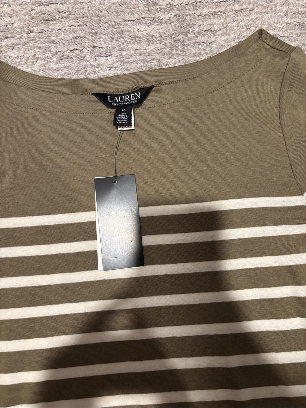 Lauren Ralph Lauren Striped Olive and White Midi Dress - Women's size M - Picture 5 of 6